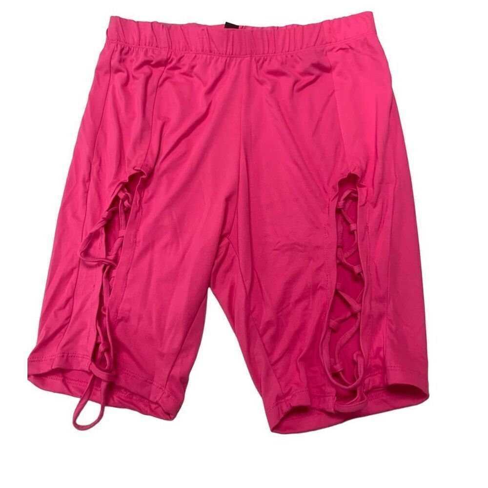 Hot Pink Lace Up Biker Shorts